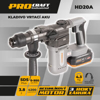 Kladivo vrtací aku Procraft Industrial HD20A, 3,8J, 4,0Ah (1)