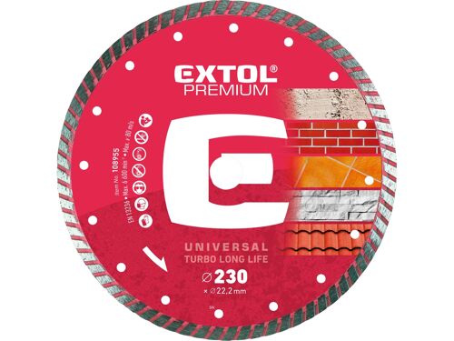 Kotouč diamantový Extol 108955 řezný turbo Long Life, 230x22,2mm, suché i mokré řezání