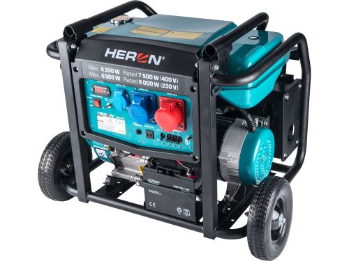 Heron 8896147 elektrocentrála benzínová 8,2kW (400V), 6,5kW (230V), podvozek, elektrický start