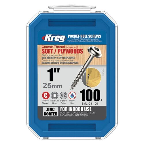 Kreg SML-C1-100 Zinc Maxi-Loc Šrouby pro skryté spoje - 25mm, hrubý závit, 100ks