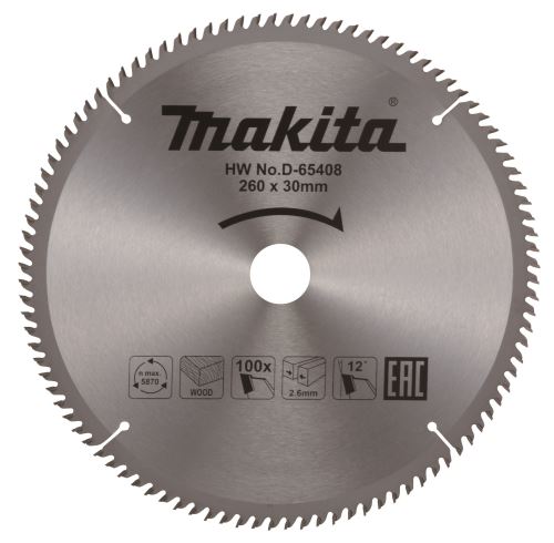 Kotouč Makita D-65408 pilový, 260x2,6x30mm, 100zubů
