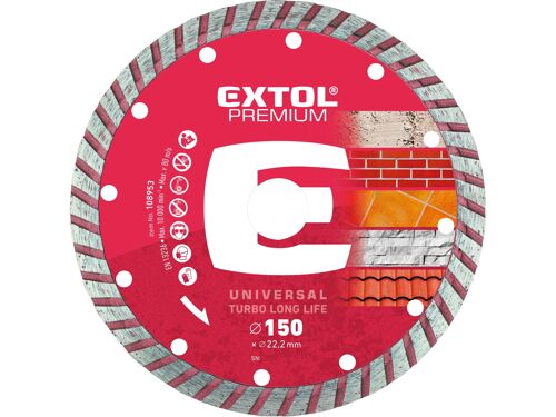 Kotouč Extol 108953 diamantový řezný, turbo Long Life - suché i mokré řezání, 150x22,2x2,5mm